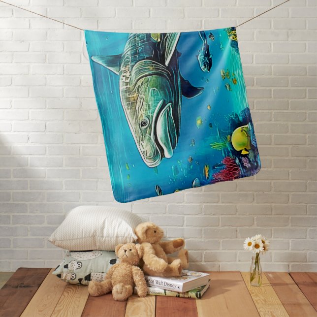 Shark Ocean Predator Art Baby Blanket (In Situ)