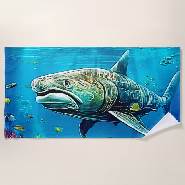 Shark Ocean Predator Art Beach Towel (Front)