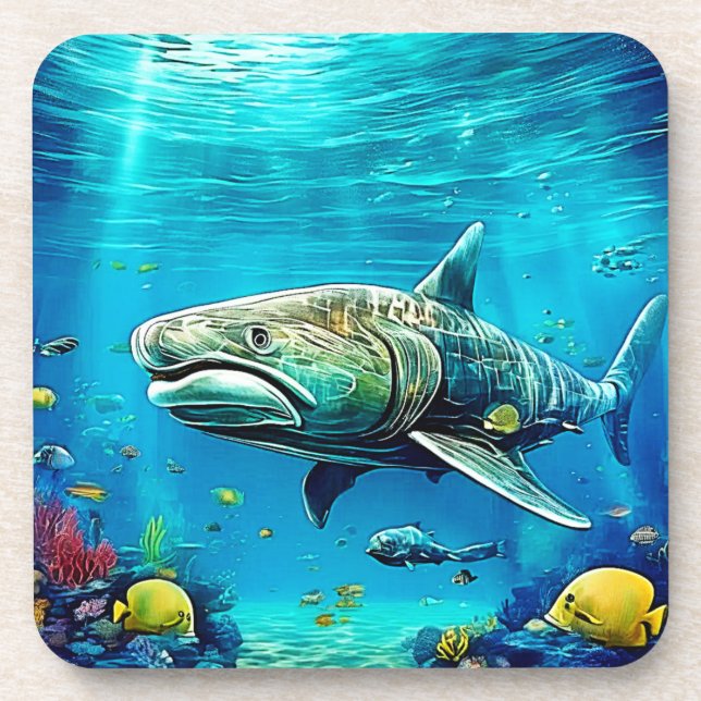 Shark Ocean Predator Art Beverage Coaster (Front)