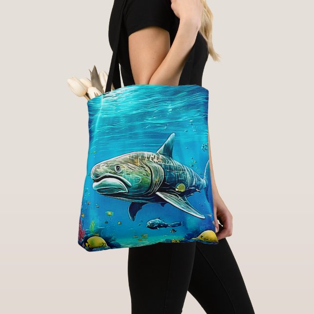 Shark Ocean Predator Art Tote Bag (Close Up)