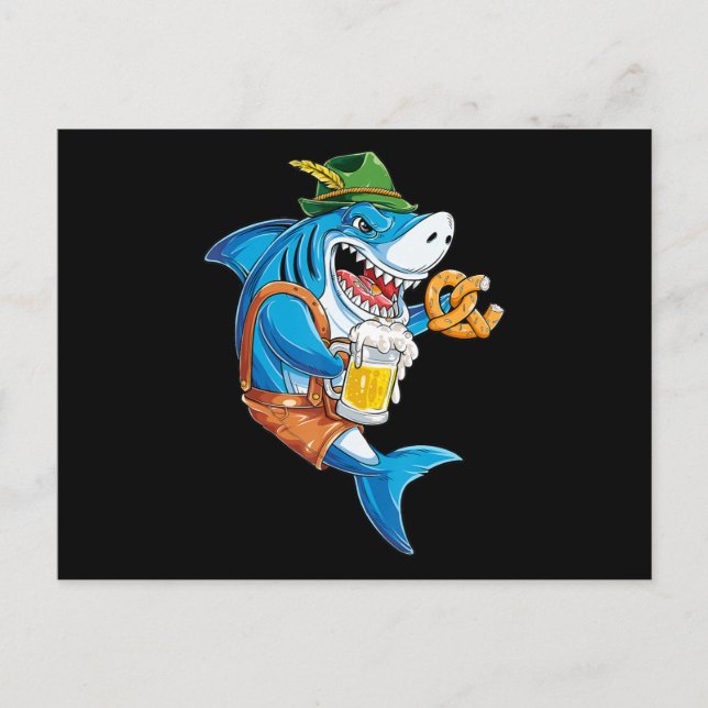 Shark Oktoberfest Lederhosen Costume Men Jawsome Invitation Postcard (Front)
