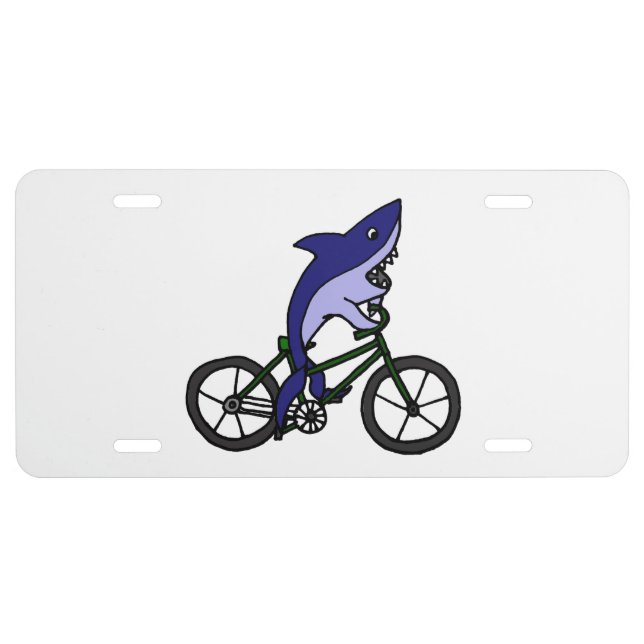 Shark on a Bicycle Cartoon License Plate (Front)