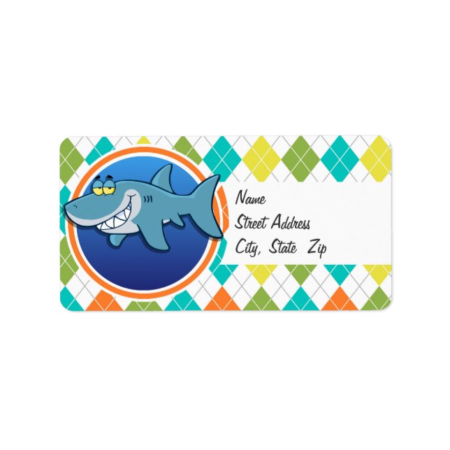 Shark on Colorful Argyle Pattern Label (Front)