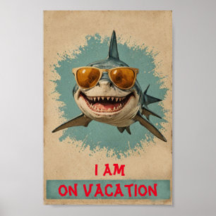 Shark on vacation vintage poster