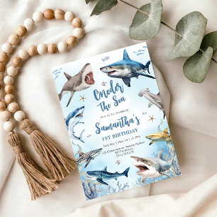 Shark Oneder The Sea 1st Birthday Invitation