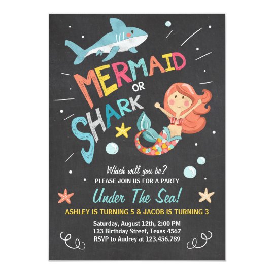 Shark or Mermaid birthday invitation Joint Bday | Zazzle