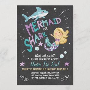 Shark or Mermaid birthday invitation Joint Bday