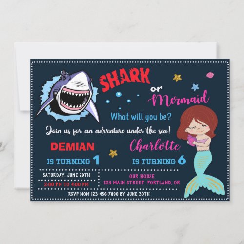 Shark or Mermaid invitation 1st First birthday