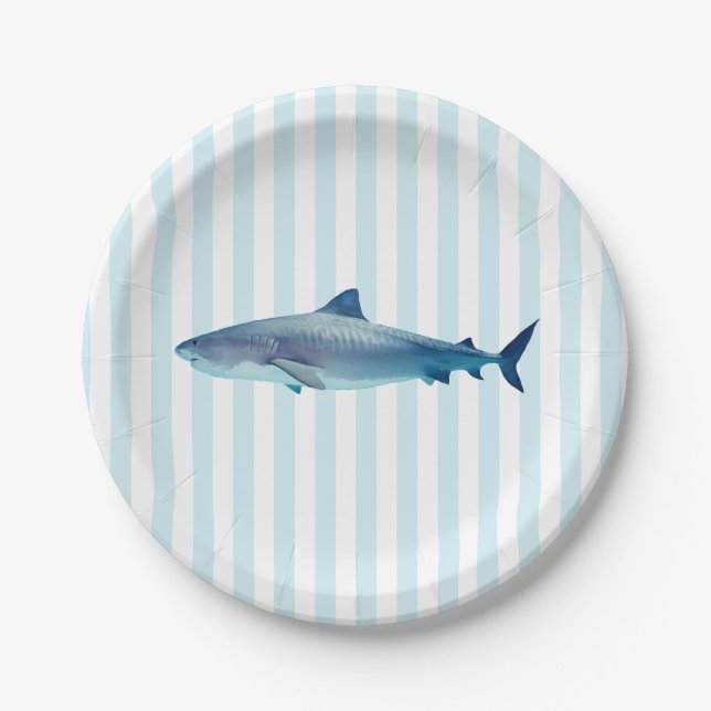 Shark Painting Blue Stripe Paper Plate (Front)