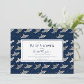 Shark Pattern Dark Blue Gray Baby Shower Invitation (Standing Front)