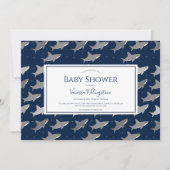 Shark Pattern Dark Blue Gray Baby Shower Invitation (Front)