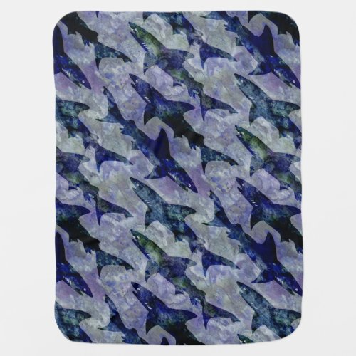 Shark Pattern in Purple and Blue Swaddle Blanket