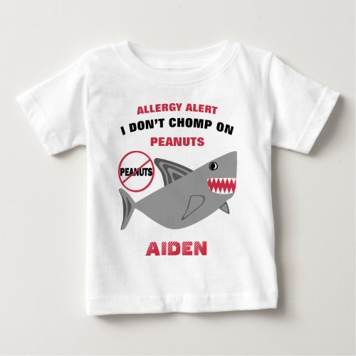 Shark Peanut Allergy Alert Personalized Kids Baby T_Shirt