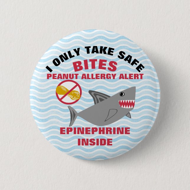 Shark Peanut Allergy Alert Personalized Pinback Button (Front)