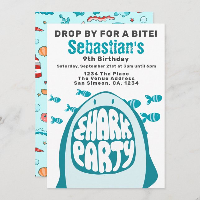 Shark Personalized Birthday Party Invitation (Front/Back)