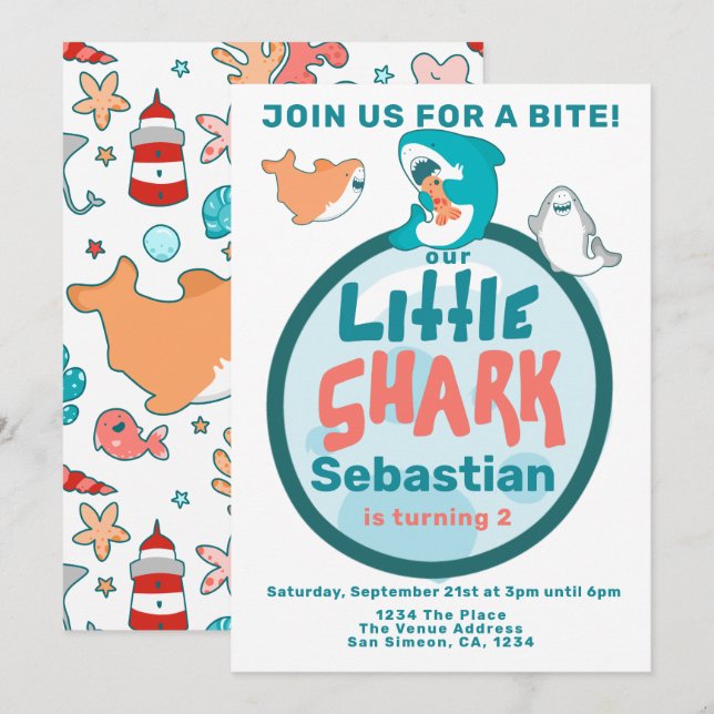Shark Personalized Birthday Party Invitation (Front/Back)