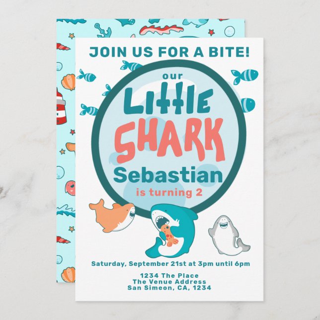 Shark Personalized Birthday Party Invitation (Front/Back)