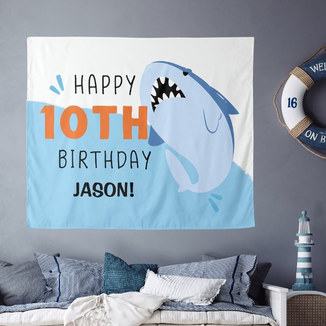 Shark Personalized Kids 10th Birthday Backdrop (Shark Personalized Kids 10th Birthday Backdrop
)