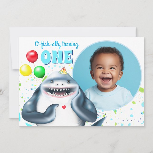 Shark Photo Kids Birthday Party Invitation (Front)