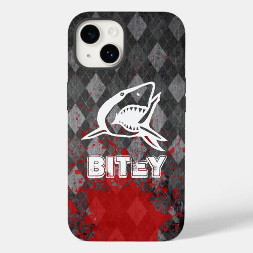 Shark Pictogram on Grungy Black Argyle Case_Mate iPhone 14 Case