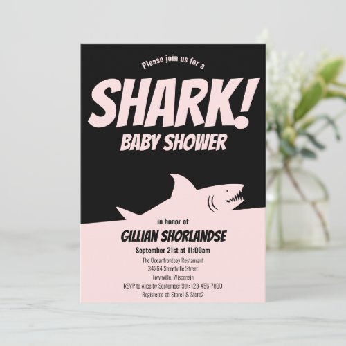 Shark Pink Baby Shower Invitation