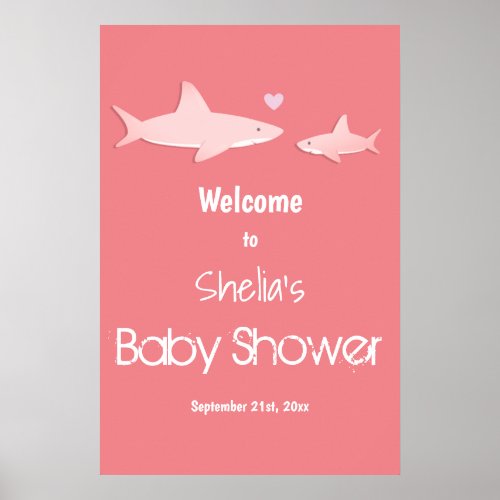 Shark Pink Baby Shower Welcome  Poster