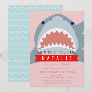 Shark Pink Pool Girl Birthday Invitation