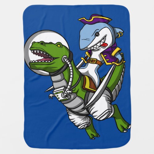 Shark Pirate Astronaut Riding Space T_Rex Dinosaur Baby Blanket