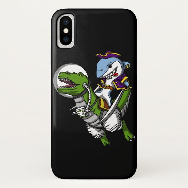Shark Pirate Astronaut Riding Space T-Rex Dinosaur Case-Mate iPhone Case (Back)
