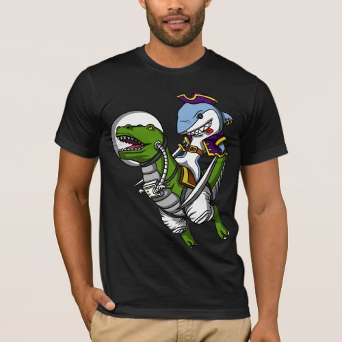 Shark Pirate Astronaut Riding Space T_Rex Dinosaur T_Shirt