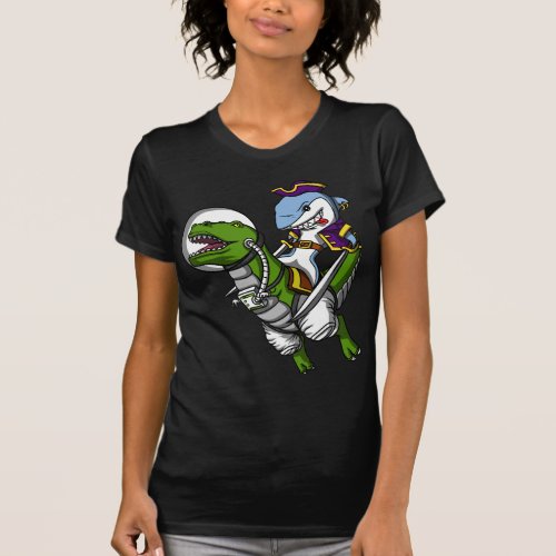 Shark Pirate Astronaut Riding Space T_Rex Dinosaur T_Shirt