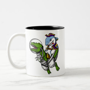 Shark Pirate Astronaut Riding Space T-Rex Dinosaur Two-Tone Coffee Mug