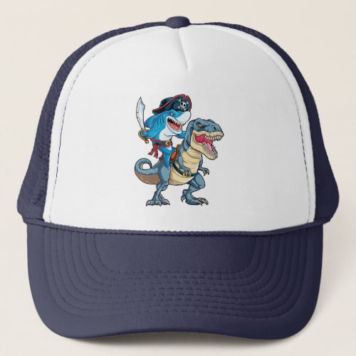 Shark Pirate Dinosaur T rex T Shirt Jawsome Boys  Trucker Hat