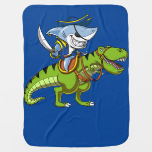 Shark Pirate Riding A T-Rex Dinosaur Fantasy Baby Blanket