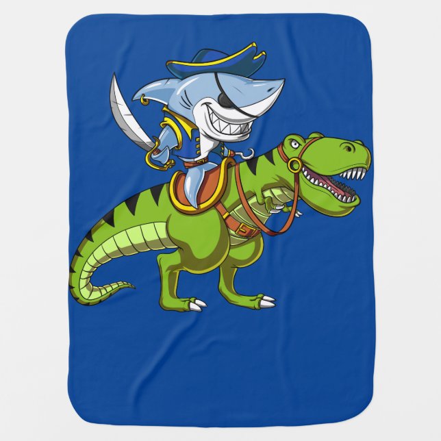 Shark Pirate Riding A T-Rex Dinosaur Fantasy Baby Blanket (Front)
