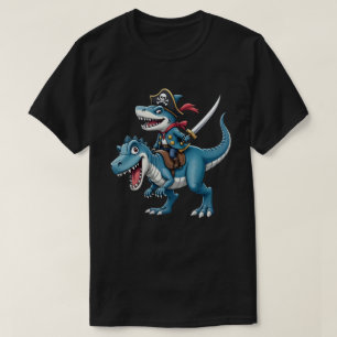 Shark Pirate Riding Dinosaur T Rex Kids Boys Men T-Shirt