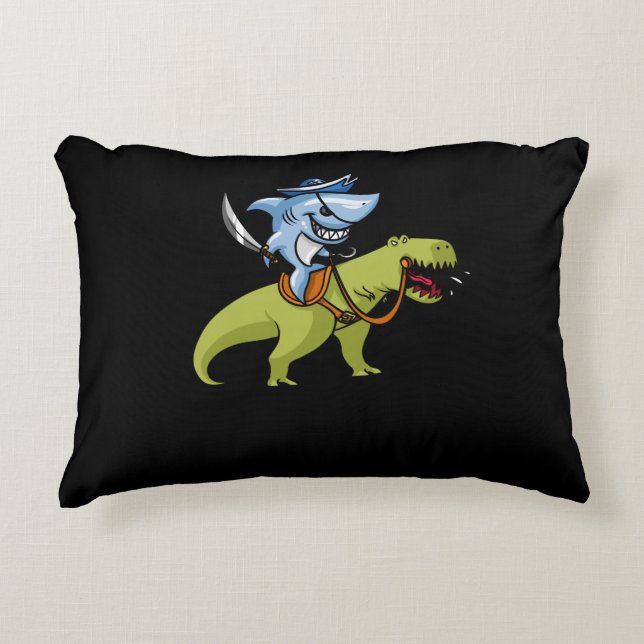 Shark Pirate Riding T-Rex Dinosaur Accent Pillow (Front)