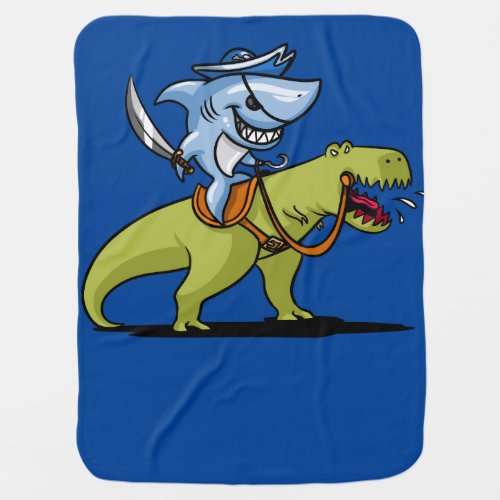 Shark Pirate Riding T_Rex Dinosaur Baby Blanket