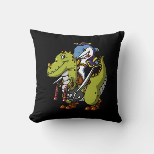 Shark Pirate Riding T_Rex Dinosaur Throw Pillow