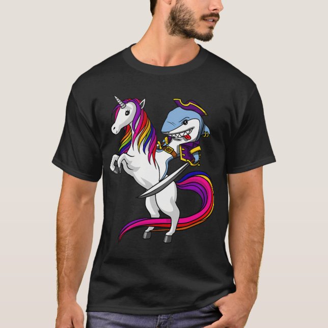 Shark Pirate Riding Unicorn T-Shirt (Front)