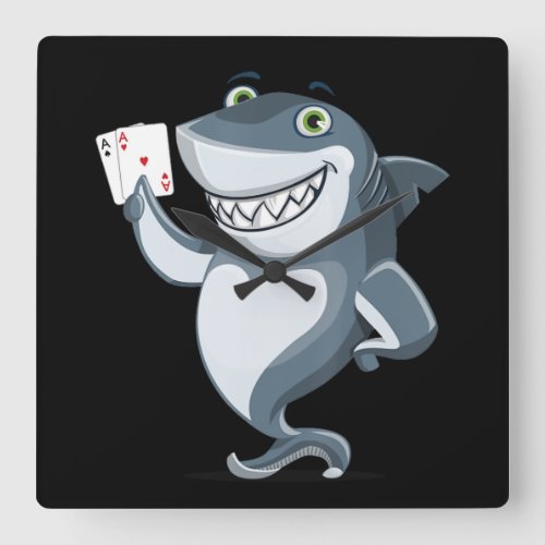 Shark Poker Player  _ Funny Poker Gift Square Wall Clock
