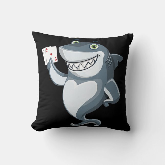 Shark Poker Player - Funny Shark Gifts Throw Pillow (Front)