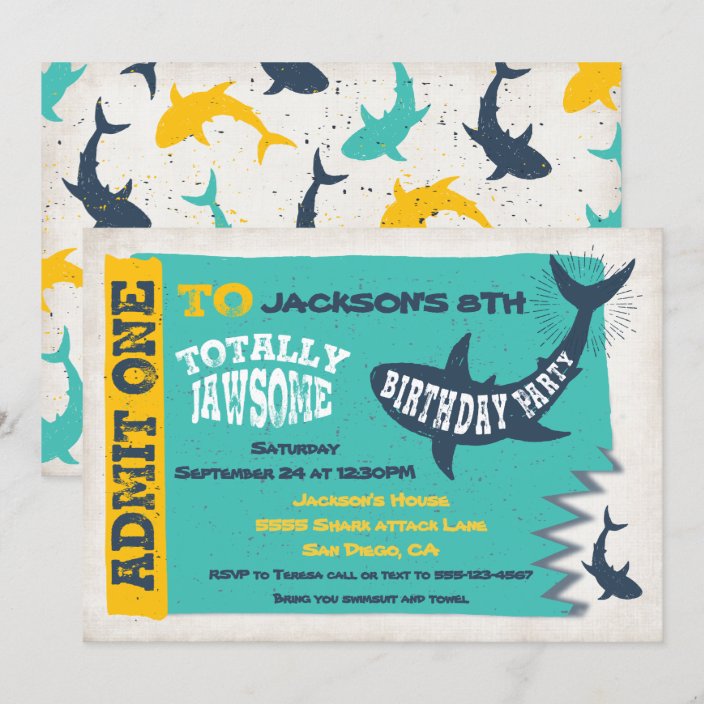 Shark Pool Birthday Party Invitation Ticket | Zazzle.com