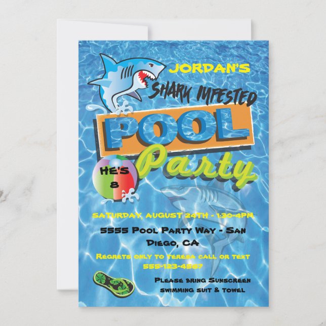 Shark Pool Birthday Party Invitations (Front)