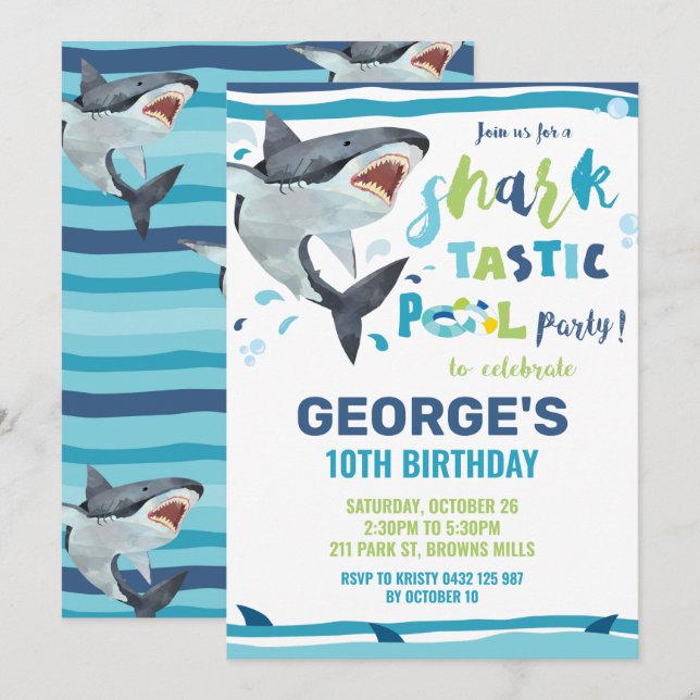 Shark Pool Birthday Party Shark-tastic Boy Invitation (Front/Back)
