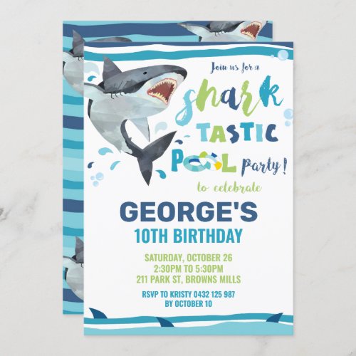 Shark Pool Birthday Party Shark_tastic Boy Invitation