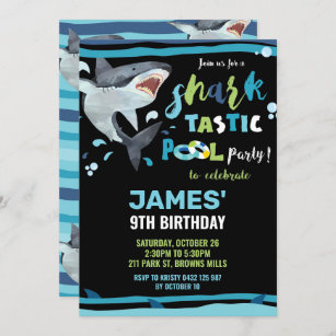 Shark Pool Birthday Party Shark-tastic Boy Invitation