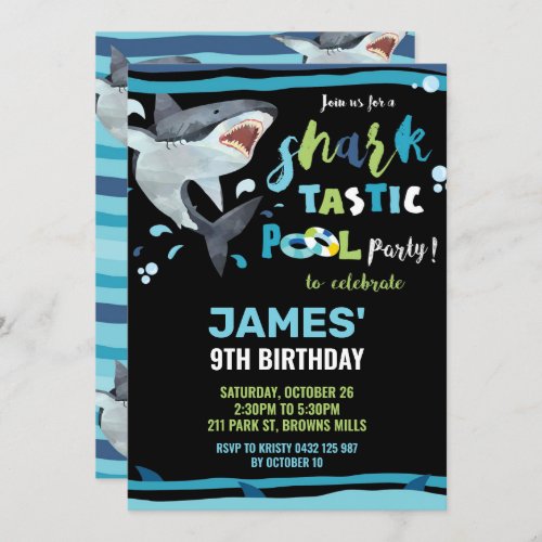 Shark Pool Birthday Party Shark_tastic Boy Invitation