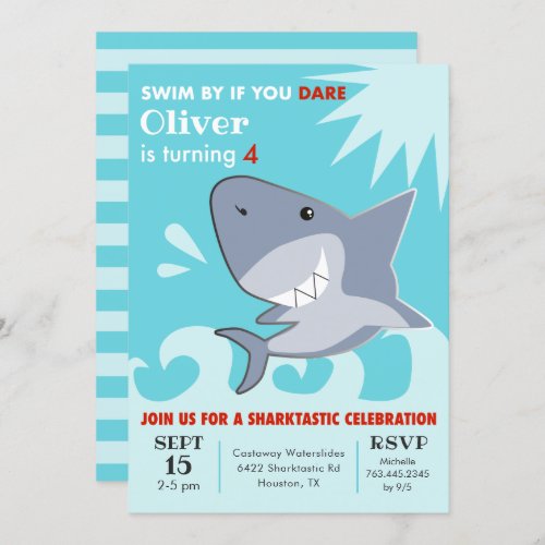 Shark Pool Birthday Party Sharktastic Invitation