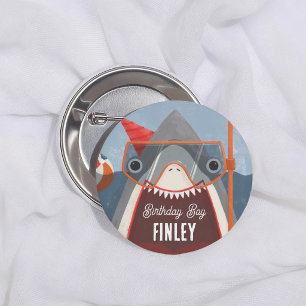 Shark Pool Party Birthday Boy Button